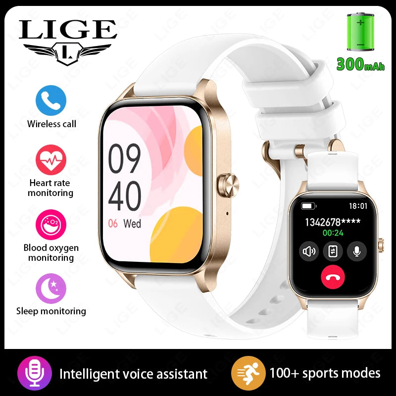 LIGE Fashion Smart Watch Women 1.85” HD Screen Custom Watch Face Women’s Health Monitor Watch Bluetooth Call Sports Smartwatches