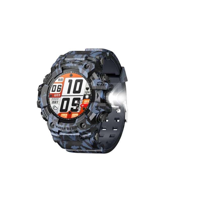 2025 Rugged Sport Smart Watch  Bluetooth Calls Colorful Waterproof Military Smartwatches with Flashlight SOS COMPASS for Phone