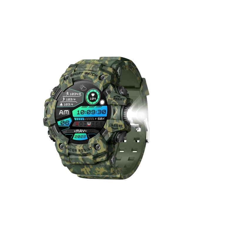 2025 Rugged Sport Smart Watch  Bluetooth Calls Colorful Waterproof Military Smartwatches with Flashlight SOS COMPASS for Phone