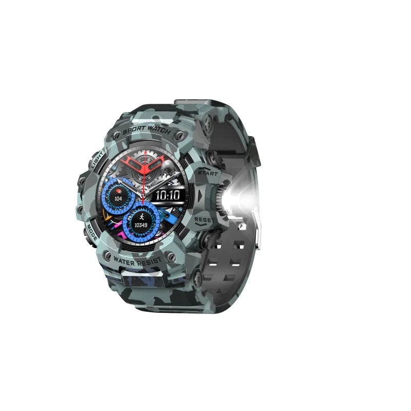 2025 Rugged Sport Smart Watch  Bluetooth Calls Colorful Waterproof Military Smartwatches with Flashlight SOS COMPASS for Phone
