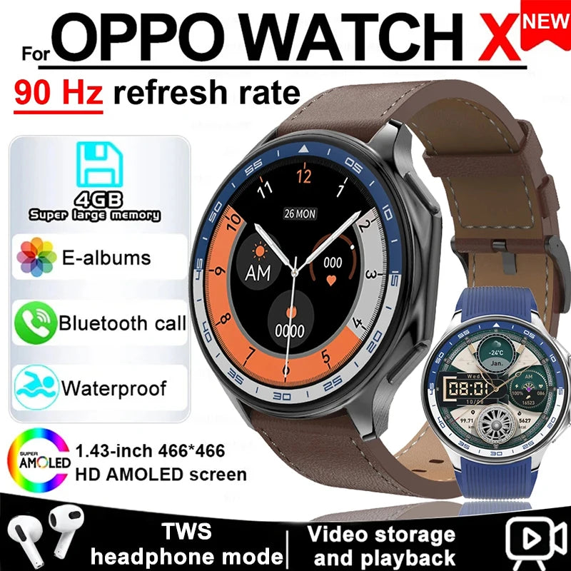 2024 New For OPPO Watch X Smart Watch 4G Memory Music Video Bluetooth Call Waterproof Smartwatches For Android IOS TWS Earphones
