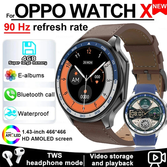 2024 New For OPPO Watch X Smart Watch 4G Memory Music Video Bluetooth Call Waterproof Smartwatches For Android IOS TWS Earphones