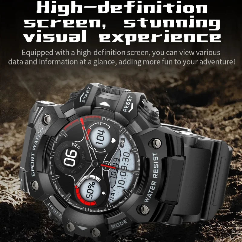 2025 Rugged Sport Smart Watch  Bluetooth Calls Colorful Waterproof Military Smartwatches with Flashlight SOS COMPASS for Phone