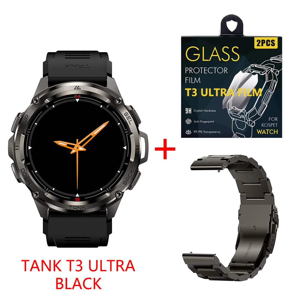 2025 NEW KOSPET TANK T3 Ultra GPS Smartwatches For Men Women Electronic Fitness Smart Watch Military Digital Waterproof Watches