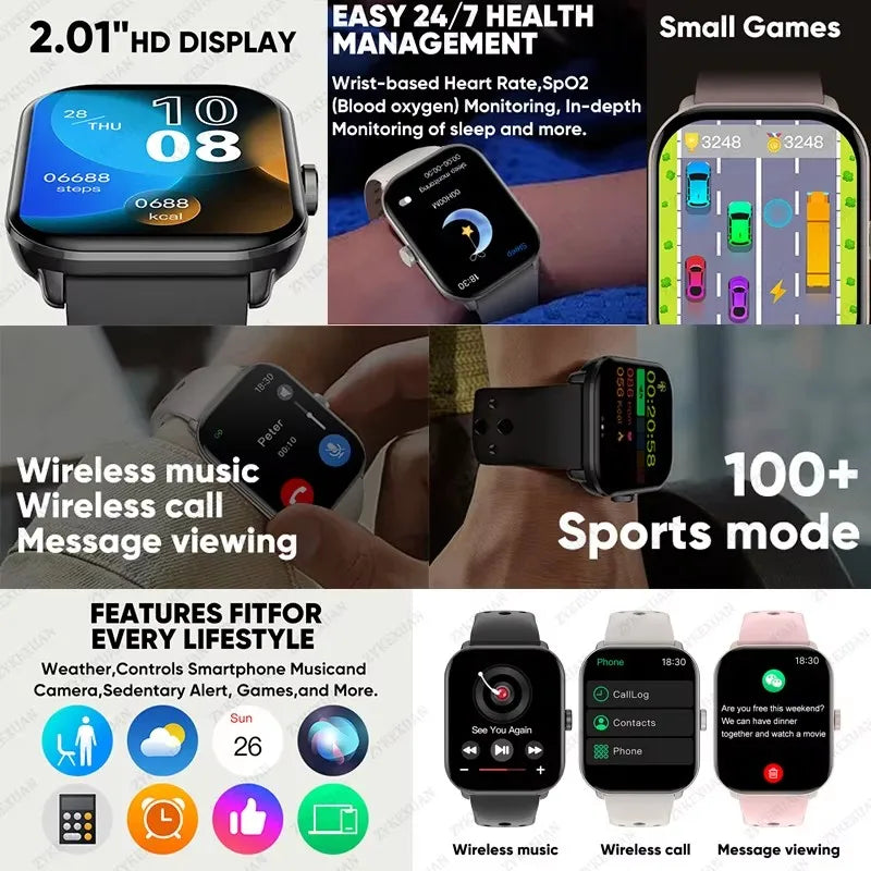 2025 New For Xiaomi Smart Watch Men Women 2.01-Inch HD Full Touch Screen Waterproof Bluetooth Call Health monitor Smartwatches